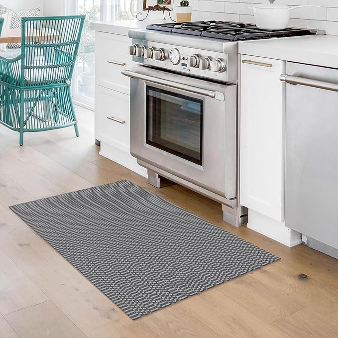 KOZYFLY Washable Area Rug 2x3 Ft Small Entryway Rug Indoor Door Mat Throw Rugs with Rubber Backing, Braided Cotton Floor Carpet for Front Entrance Bathroom Kitchen Foyer, Grey/Charcoal Grey