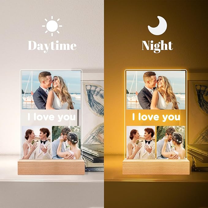 Custom Picture Frames with Photo, Personalized Photo Frame with Night Light, Customized Gifts for Girlfriend Boyfriend, Personalized Anniversary Birthday Gifts for Women Men Her Him Couple