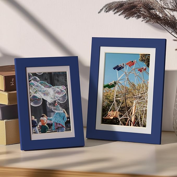 eletecpro 5x7 Picture Frames Set of 10, Picture Frame Collage Wall Decor Display 4x6 Photo with Mat or 5x7 without Mat, Home Decor Gallery Frame for Table Top or Wall Mounting, Blue