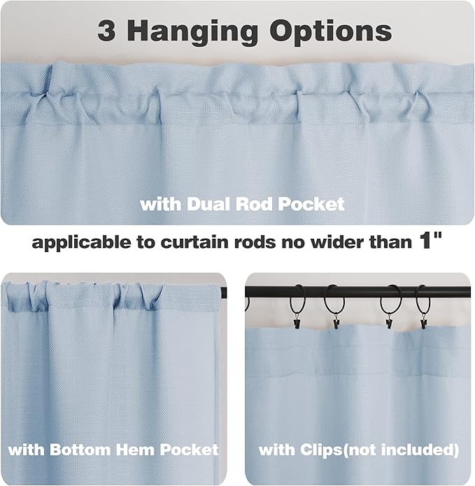 Chyhomenyc Bennet Aqua with Greenish Tone Curtains 45 Inch Length 2 Panels, Faux Linen Textured Light Filtering Soft Airy Rod Pocket Window Treatment Drapes for Living Room Bedroom, Each 30" Wx45 L