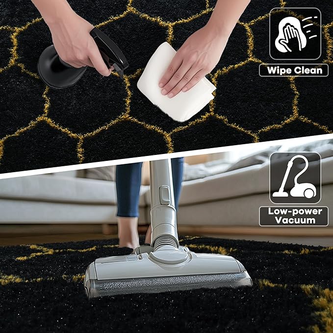 Fluffy 6x9 Area Rugs for Bedroom Living Room,Thick Shag Throw Floor Carpet,Soft Shaggy Bedside Non-Slip Rug Black Gold