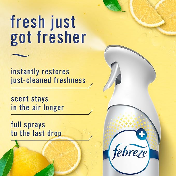 Febreze Air Mist, Air Freshener Spray, Odor Fighting Room Spray, Deodorizer for Home Bathroom Kitchen Office Apartment Dorm Room Classroom, Kitchen Odor Fighter Fresh Lemon Scent, 8.1oz