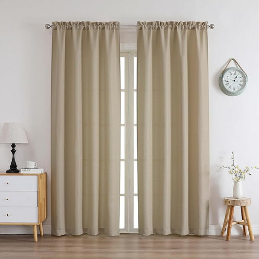 Chyhomenyc Camel Curtains 78 Inch Length 2 Panels Set, Faux Linen Textured Light Filtering Soft Airy Farmhouse Curtain Drapes for Living Room Bedroom, 40Wx78L