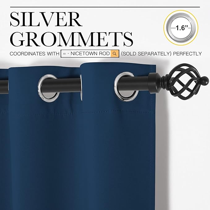 NICETOWN Window Curtain Panels, Thermal Insulated Solid Grommet Blackout Draperies/Drapes for Basement (Moroccan Blue, 1 Pair, 34 by 84-inch)