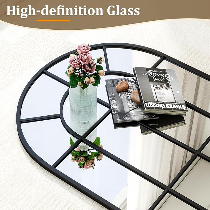Full Length Mirror, 25"×69" Window pane Arched Mirror Full Body Floor, Grid-Designed Decorative Farmhouse with Metal Frame Hanging or Leaning for Entryway, Living Room, Home Decor, Black