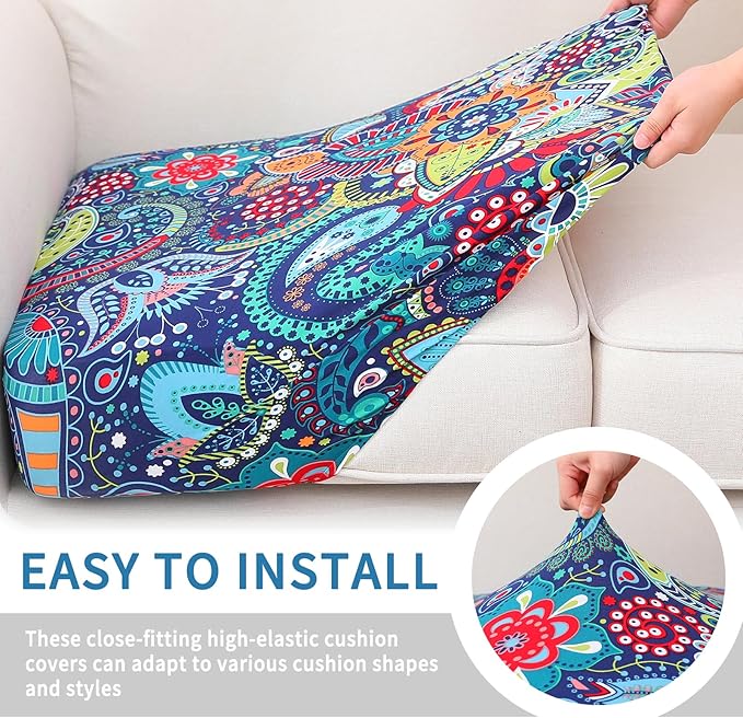 hyha Printed Couch Cushion Covers, Floral Sofa Covers Washable for Cushion Couch, Stretch Pattern Outdoor Cushion Covers for Patio Furniture with Elastic Bottom(Back Cover L, Paisley)