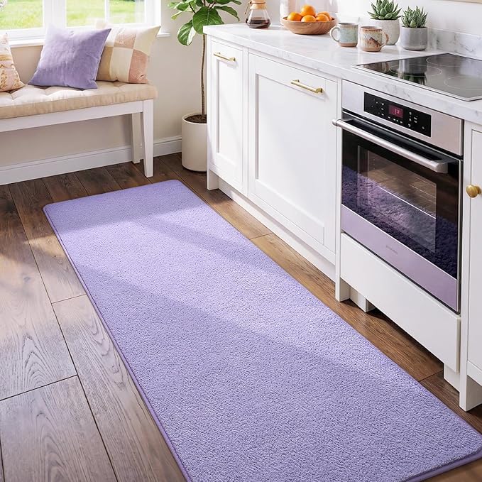 Soft Runner Rugs for Bedroom 2x6, Non Slip Runners for Hallway Kitchen Laundry Dorm Washable, Low Pile Long Rugs for Girls Kids, Light Purple