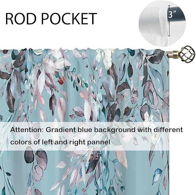 Eucalyptus Botanical Leaves Floral Kitchen Window Curtains Butterfly Farmhouse Flower Leaf Small Window Treatment Blue Grey Cafe Short Curtains for Bathroom Treatment Tier Drapes 26x36 inch