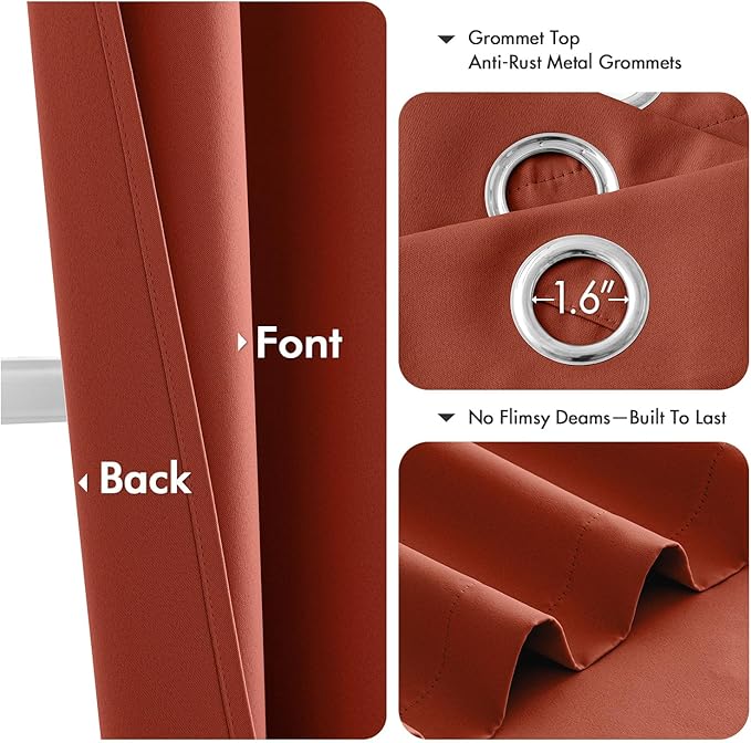 MIULEE Burnt Orange Blackout Curtains for Bedroom Living Room 63 Inches Long 2 Panels, Thermal Insulated Room Darkening Drapes Grommet Noise Reducing Light Blocking Window Treatments 40x63 Inch