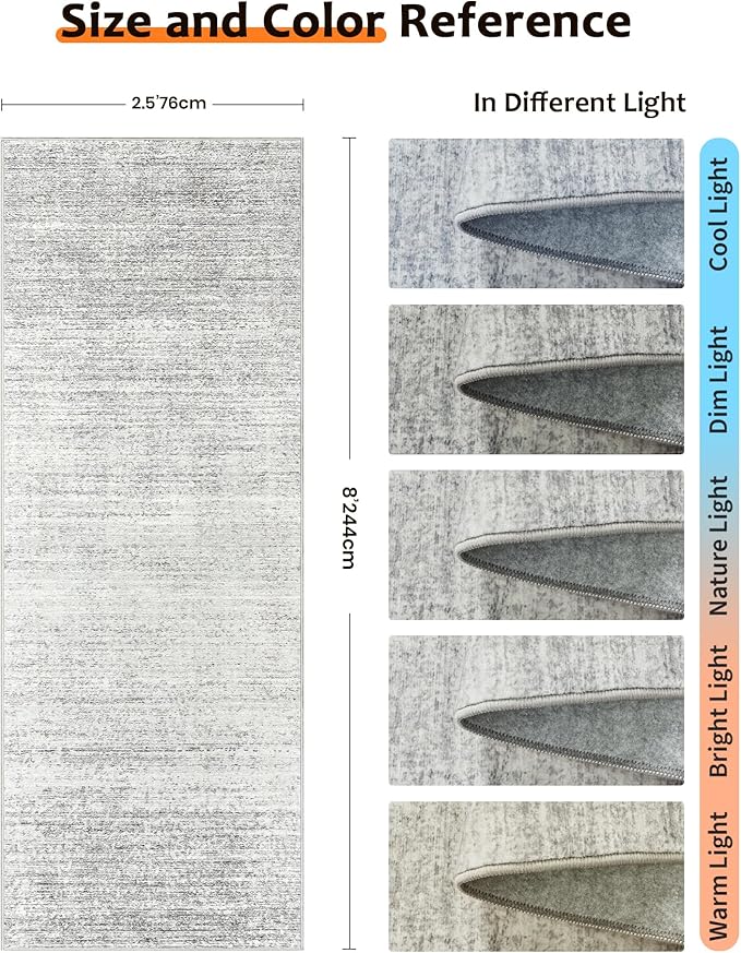 Art&Tuft Non-Slip Runner Rug - 2'6"x8' Runner Rug Washable Low-Pile Rugs Runners, Soft Distressed Carpet Runner for Bedroom Bathroom Kitchen Laundry Living Room, Grey