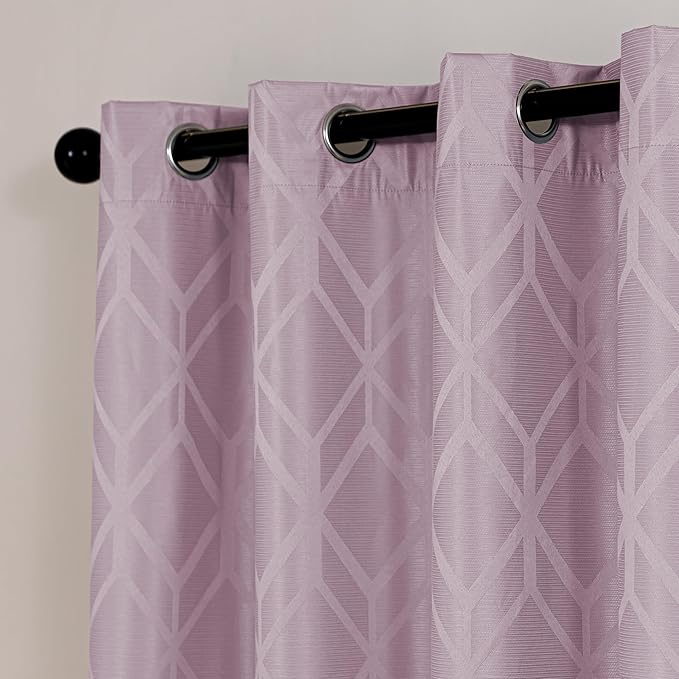Amazon Basics Jacquard 2-Piece 100% Blackout Curtains, Living Room and Bedroom Drapes, Thermal Insulated Window Treatment, 42"x84", Pink
