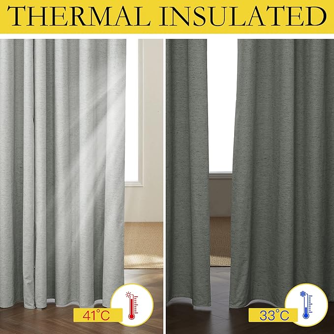 NICETOWN Grey Complete 100% Blackout Curtain Set for Cafe, 52W x 48L, 2 Pcs, Thermal Insulated & Energy Efficiency Cold Blocking Window Full Shading Panels for Shift Worker and Light Sleepers