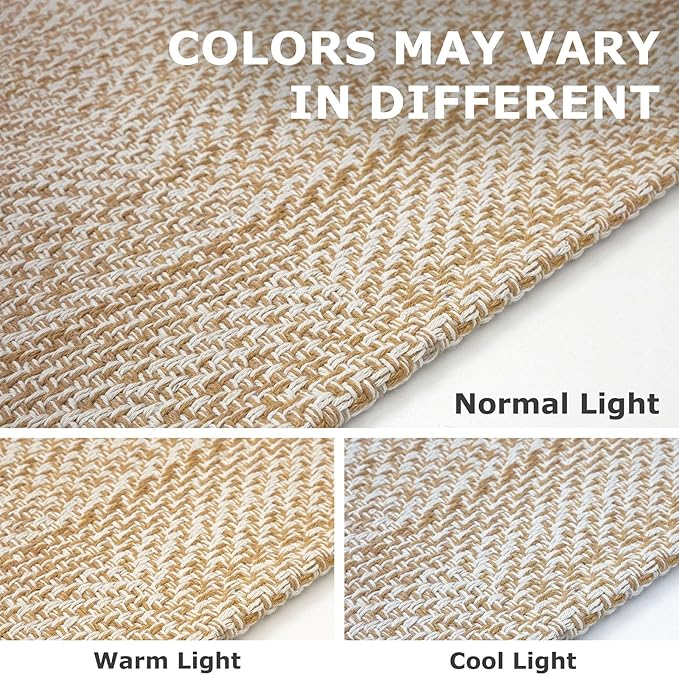 IOHOUZE Washable Runner Rug 2x5 Non Slip Runners for Hallways Entryway Runner Indoor, Kitchen Throw Rug Woven Cotton Floor Carpet for Hall Entrance Bedroom, Warm Beige/Orange/Apricot