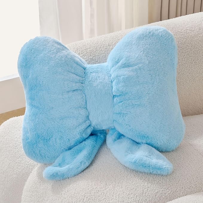 Bow Pillow Throw Pillows Butterfly Shaped Decorative Cute Pillows for Bed Sofa Cute Home Decor,Blue 14.5 * 12inch