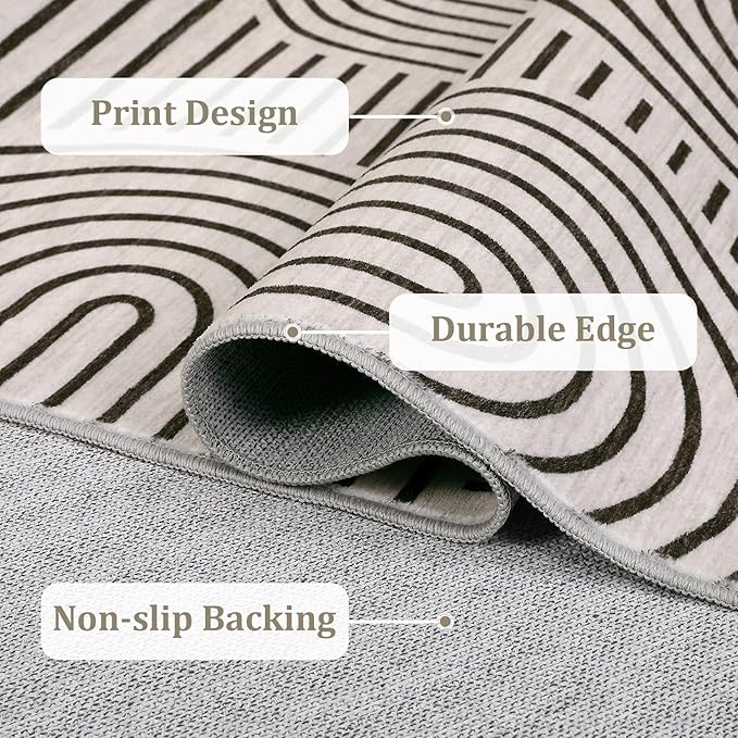 ROYHOME Washable Rug 10x13 Area Rugs for Living Room, Abstract Rug for Bedroom, Soft Rainbow Rugs with Rubber Back, Low Pile Stain Resistant Boho Geometric Rug for Dining Room, LightCamel