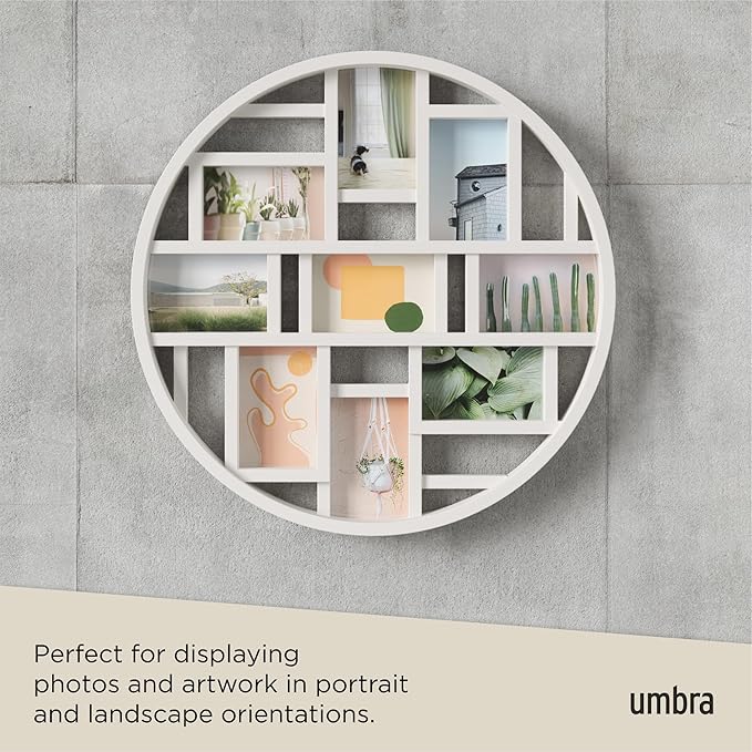 Umbra Luna Collage Picture Frame Holds Nine 4x6 Photos, Large 22-Inch Diameter, White