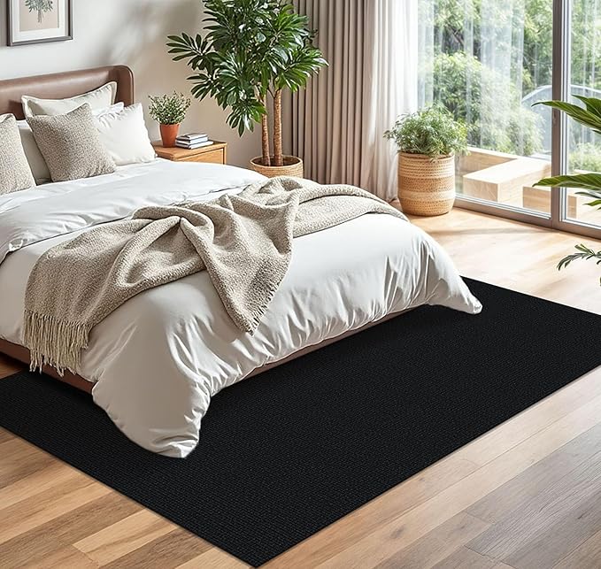 KOZYFLY Washable Area Rug for Living Room 5x7 Ft Non Slip Rubber Backed Bedroom Rug Braided Cotton Dining Room Rug, Floor Carpet for Living Room Dining Room Bedroom, Black