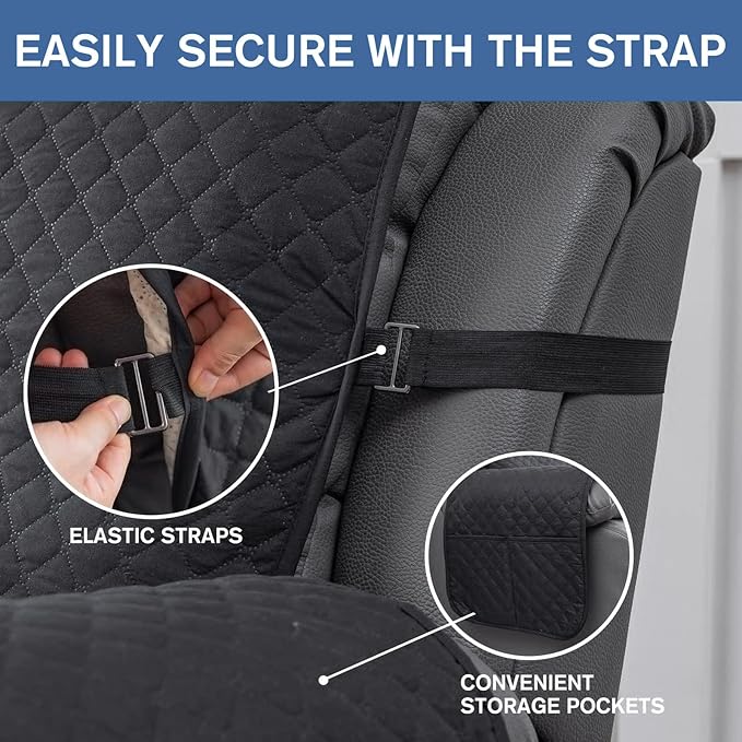 XINEAGE Water Resistant Recliner Cover, Nonslip Recliner Chair Covers for Reclining Chair with Pockets, Quilted Thick Recliner Slipcovers for Pets and Kids (Recliner Chair, Black)