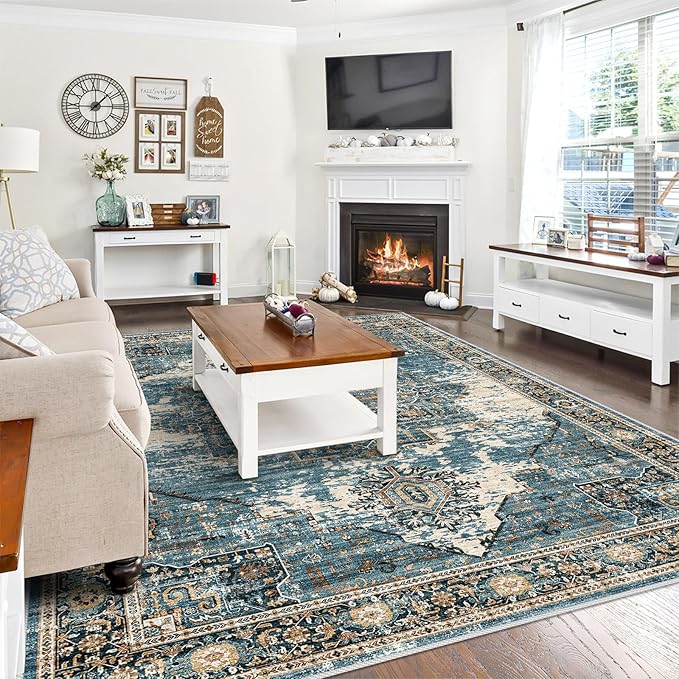 RUUGME Washable 8x10 Area Rugs - Large Rugs for Living Room Stain Resistant Carpet Vintage Rugs for Bedroom with Non Slip Backing Home Decor Floor Decoration Mat (8x10 Blue)
