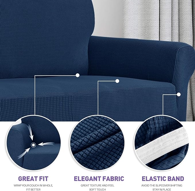 ZNSAYOTX Super Stretch Chair Slipcover Universal Sofa Chair Covers for Living Room Dogs Pet Furniture Protector Spandex Armchair Slipcovers with Anti Slip Foam Sticks (Navy Blue, Chair)
