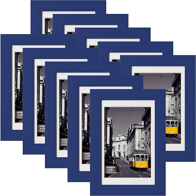 eletecpro 4x6 Picture Frames Set of 10, Picture Frame Collage Wall Decor Display 3.5x5 Photo with Mat or 4x6 without Mat, Home Decor Gallery Frame for Table Top or Wall Mounting, Blue