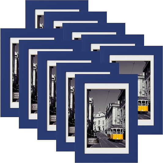 eletecpro 4x6 Picture Frames Set of 10, Picture Frame Collage Wall Decor Display 3.5x5 Photo with Mat or 4x6 without Mat, Home Decor Gallery Frame for Table Top or Wall Mounting, Blue