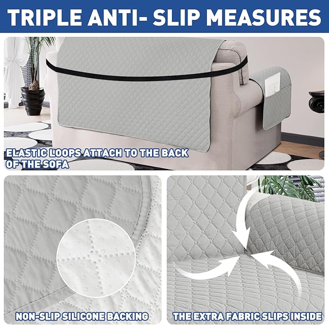 XINEAGE Oversized Sofa Cover Waterproof Couch Covers for 3 Cushion Couch, Soft Washable Slipcover with Pockets & Non-Slip Elastic Straps, Thick Furniture Protector (XL-Sofa, Light Grey)