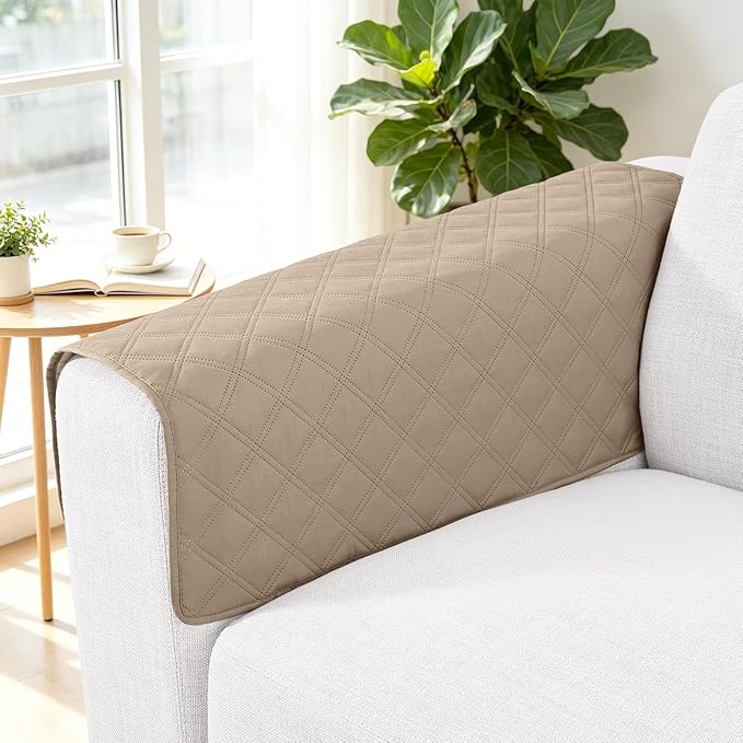 Smiry Waterproof Couch Covers for Dogs Washable, Reversible Pet Couch Covers for 3 Cushion Sofa Pet Friendly, Soft Sofa Furniture Protector for Dogs Cat Kids, Checkered (40"x40", Taupe/Beige)
