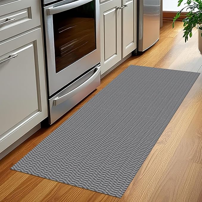KOZYFLY Washable Runner Rug 2x5 Ft Runners for Hallways Throw Rug with Rubber Backing, Braided Cotton Entryway Runner Indoor, Carpet Runners for Hallway Kitchen Entryway Bedroom, Grey/Charcoal Grey