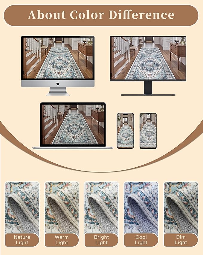 Madane Runner Rugs for Hallway 2x10 Long Washable Non-Slip Hallway Runner Rug Low-Pile Stair Kitchen Runner Throw Carpet for Entrance Living Dining Laundry Room (Blue, 2 x 10)