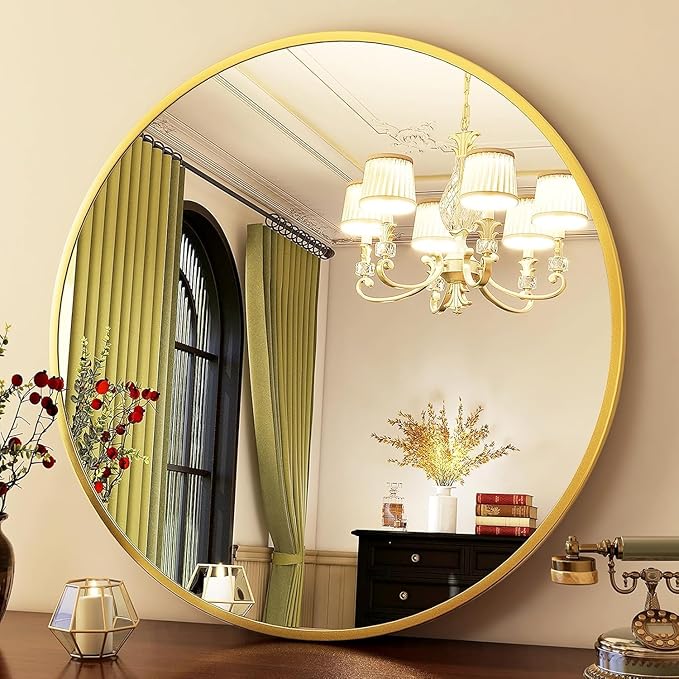 HARRITPURE Round Mirror 36 Gold Wall Mounted Circle Mirrors Vanity Mirror with Brushed Aluminum Alloy Frame Modern Decoration for Bathroom, Living Room, Vanity, Bedroom, Entryway