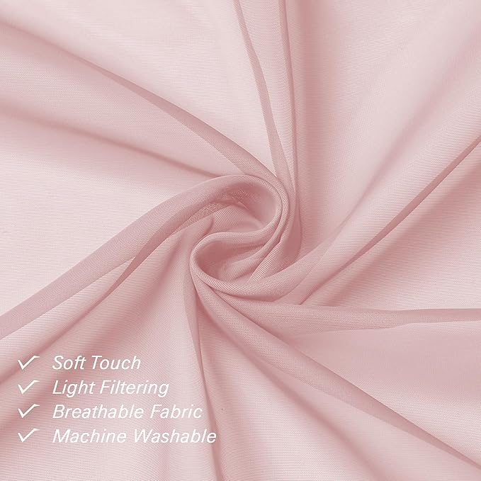 Lecloud Blush Pink Sheer Curtains 63 Inch Length 2 Panels, Light Filtering Window Voile Curtain & Drapes for Kitchen/Living Room/Children Room, Dual Rod Pocket Girls Bedroom Drape, 42x63 Inches
