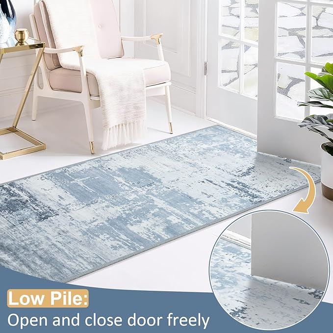 HOMORE 2x6 Runner Rug for Kitchen Hallways Runners Rugs,Blue Area Rug Non Slip Washable Rugs for Entrway Soft Abstract Carpet for Entrance Bedroom Living Room Bathroom Dorm