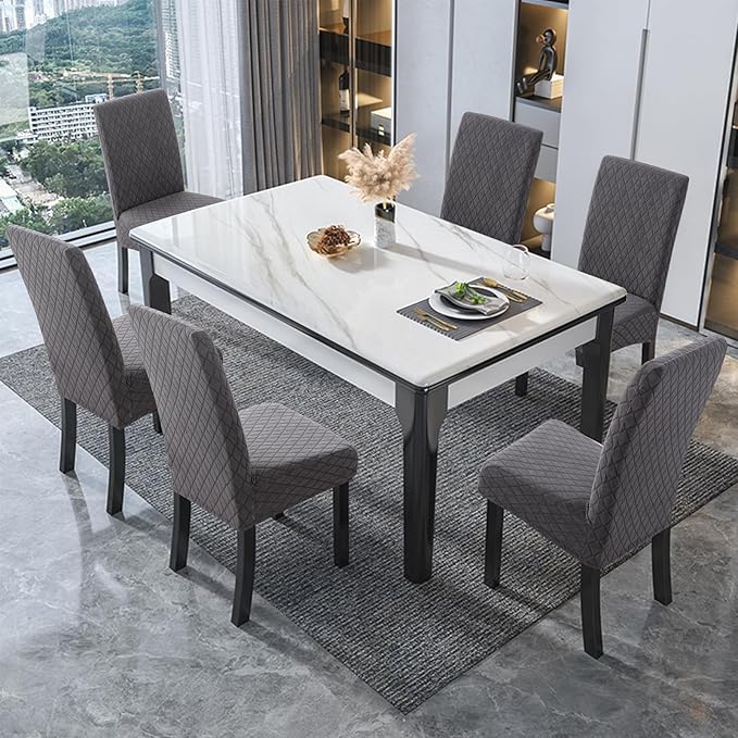 Genina 100% Waterproof Chair Covers for Dining Room Set of 4, Large Dining Room Chair Covers Protectors Stretch Kitchen Parson Chair Slipcovers for Home, Restaurant (Large, Argyle-Dark Gray)