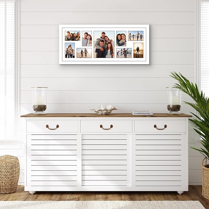 Americanflat 12x30 Collage Picture Frame with Polished Plexiglass - Multi Picture Frames Fit One 8x10 and Eight 4x6 Photos or Use as One 12x30 Frame - Signature Collection - White