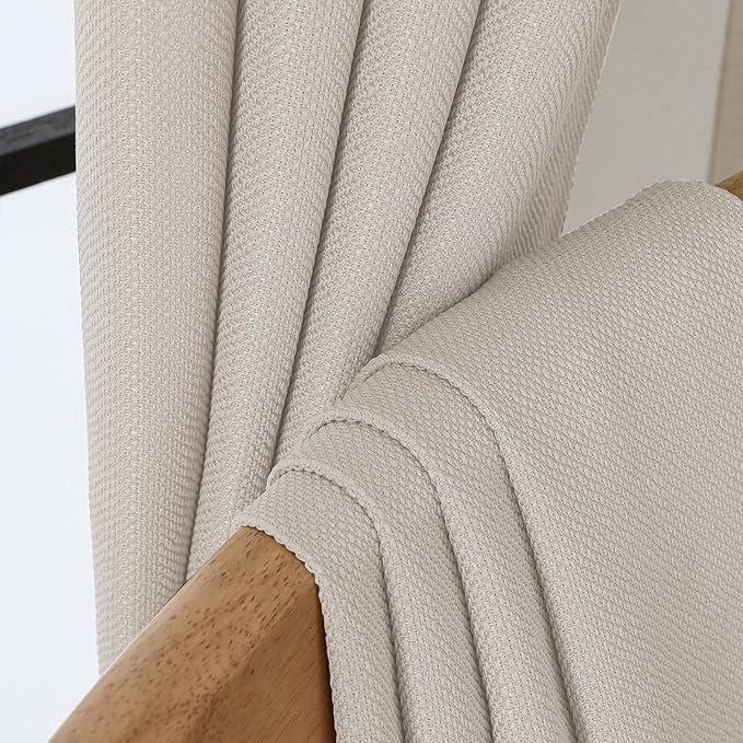Chyhomenyc Curtains 63 Inch Length 2 Panels, Faux Linen Textured Semi Sheer Light Filtering Soft Airy Rod Pocket Window Treatment Drapes for Living Room Bedroom, Each 40 Wx63 L, Moon Beige