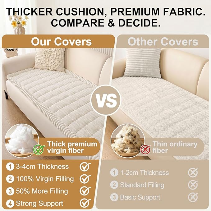 Smiry Couch Cover for Dogs Washable, Non Slip Fuzzy Pet Couch Covers for 3 Cushion Sofa Pet Friendly, Thick Soft Sofa Slipcovers Cushion Protector (White, 27.6" x 59")