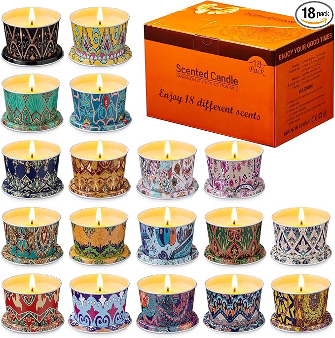 18-Pack Aromatherapy Candle Set - Travel-Size Scented Candles 2.5oz Each | 10+ Hour Relaxing Long-Lasting Burn | Fragrant Soy Candles for Home, Gifts, Meditation & Christmas (18scent)
