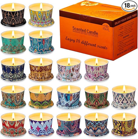 18-Pack Aromatherapy Candle Set - Travel-Size Scented Candles 2.5oz Each | 10+ Hour Relaxing Long-Lasting Burn | Fragrant Soy Candles for Home, Gifts, Meditation & Christmas (18scent)