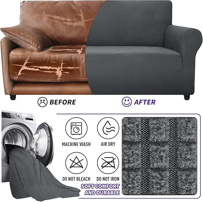 ZNSAYOTX Super Stretch Couch Cover (72"-92") Universal Sofa Covers with Elastic Bottom, Dog Cat Pets Friendly Washable Furniture Protector Fitted Sofa Slipcovers Stay in Place (Dark Grey, Sofa)