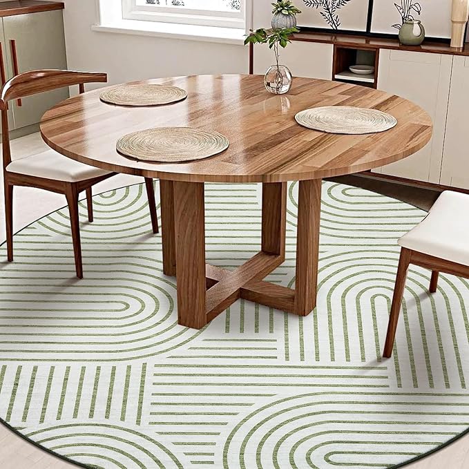 ROYHOME Washable Rug 4ft Area Rugs for Living Room, Abstract Rug for Bedroom, Soft Rainbow Non Slip Throw Rugs with Rubber Back, Low Pile Stain Resistant Boho Geometric Carpet for Dining Room,Green