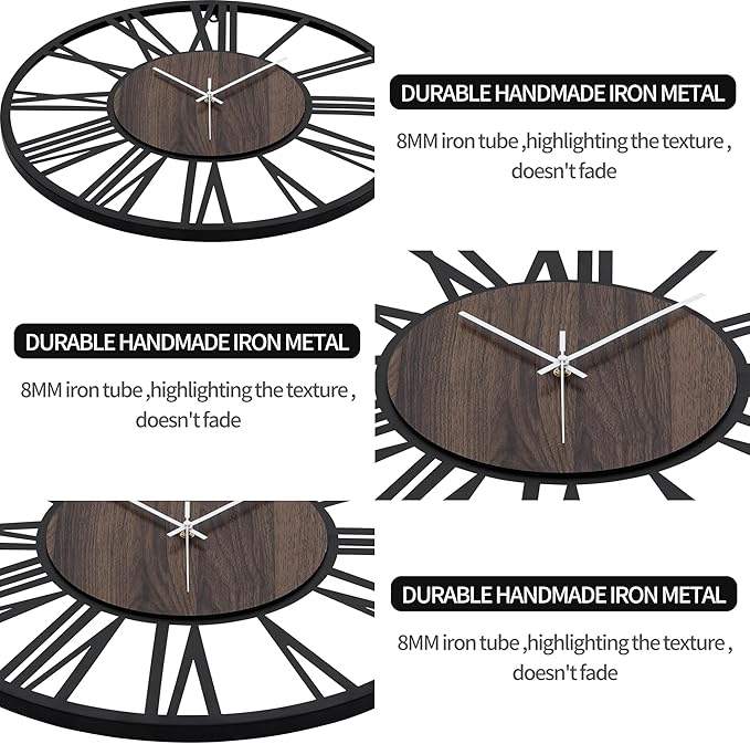 LEIKE Large Wall Clocks,Silent,Non Ticking,Battery Operated Small Vintage Round Modern Wood Wall Clock for Living Room, Bedroom,Kitchen,Farmhouse,Office Decor-13.5 Inch(Black-Roman Numerals)