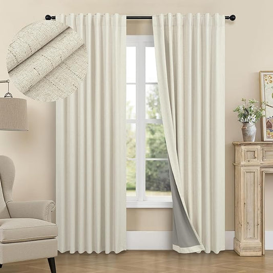 Darkening Curtains for Bedroom 72 Inch Length 2 Panels Coastal Linen Textured Blackout Curtains for Nursery Room Divider Office Cabin Closet Draft Blocking Block Out Kids Drape 52x72 Long Sand Beige