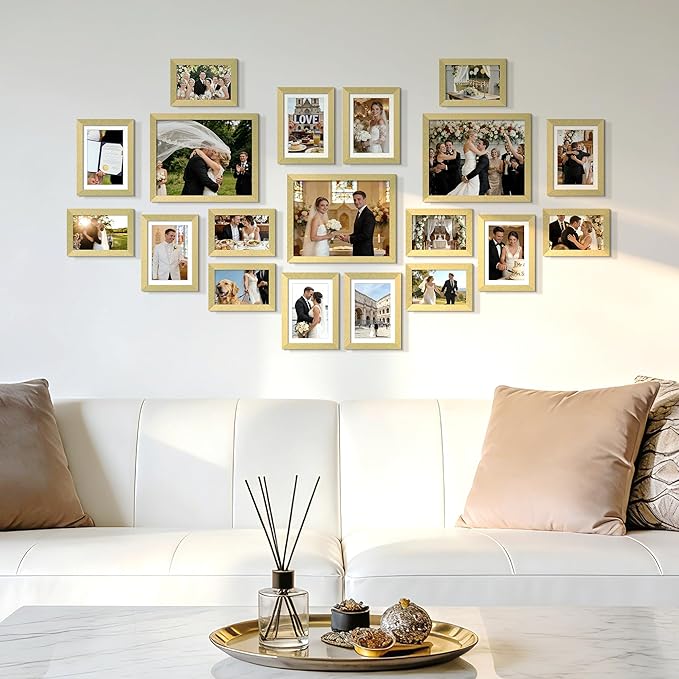 upsimples 19 Pack Picture Frames Collage Wall Decor for Mounting or Tabletop Display, Photo Gallery Frame Set for Family, Multi Sizes Including 8x10, 5x7, 4x6, Gold