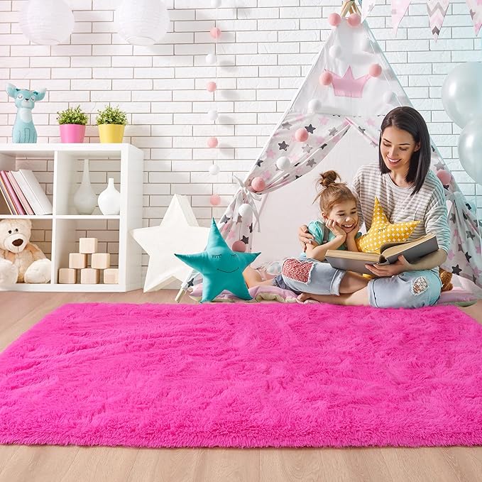 Noahas Extra Large 9x12 Area Rugs for Living Room,Fluffy Hot Pink Rugs for Bedroom Girls,Soft Big Thick Plush Non-Skid Shag Carpet,Indoor Modern Home Decor