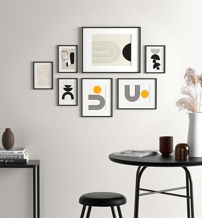 eletecpro Aluminum Gallery Wall Frame Set of 7, Including 1Pc 11x14, 2Pcs 8x10, 4Pcs 5x7 Photo Frames for Wall or Tabletop Display, Multiple Sizes Picture Frames Collage Wall Decor, Black