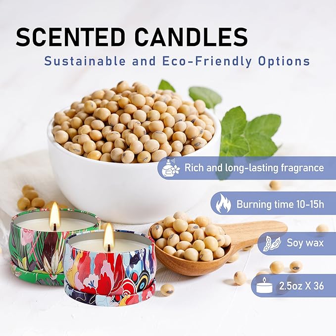Scented Candles Gifts Set 36 Pack Soy Wax Travel Tin Jar Candles,Aromatherapy Candles for Home 2.5 OZ Scented Candles for Mom for Christmas, Birthday, Thanksgiving, Mother's Day,Valentine'sDay