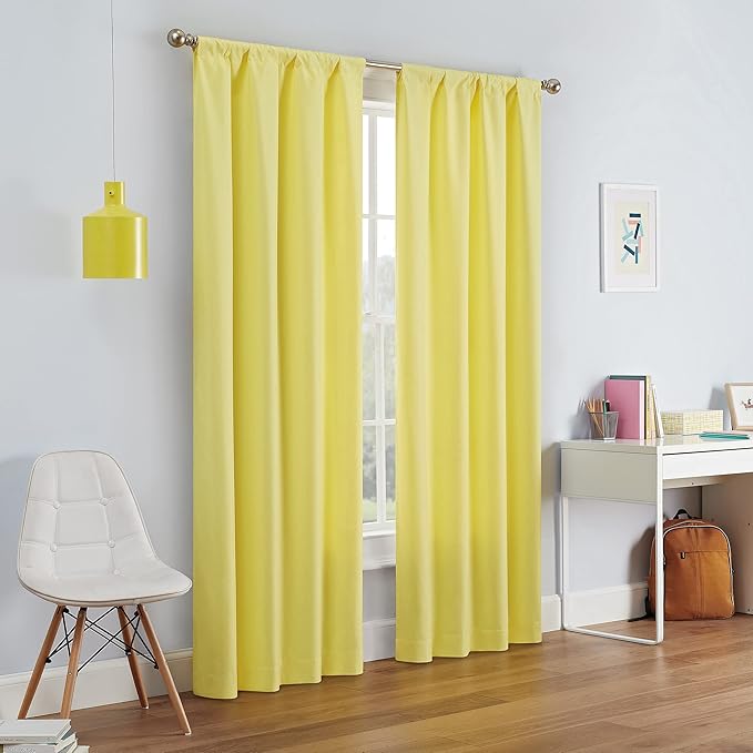 ECLIPSE Kendall Modern Blackout Thermal Rod Pocket Window Curtain for Bedroom or Living Room (1 Panel), 42 X 63, Lemon