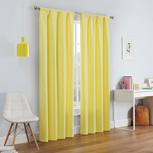 ECLIPSE Kendall Modern Blackout Thermal Rod Pocket Window Curtain for Bedroom or Living Room (1 Panel), 42" x 54", Lemon
