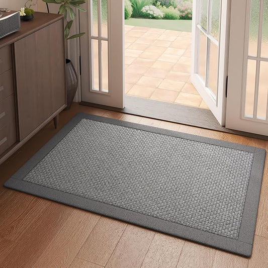 YDKGL Front Door Mat 2'x3', Jute Like Non-Slip Indoor Mat Entrance, Woven Washable Doormat for Front Indoor Entryway, Grey